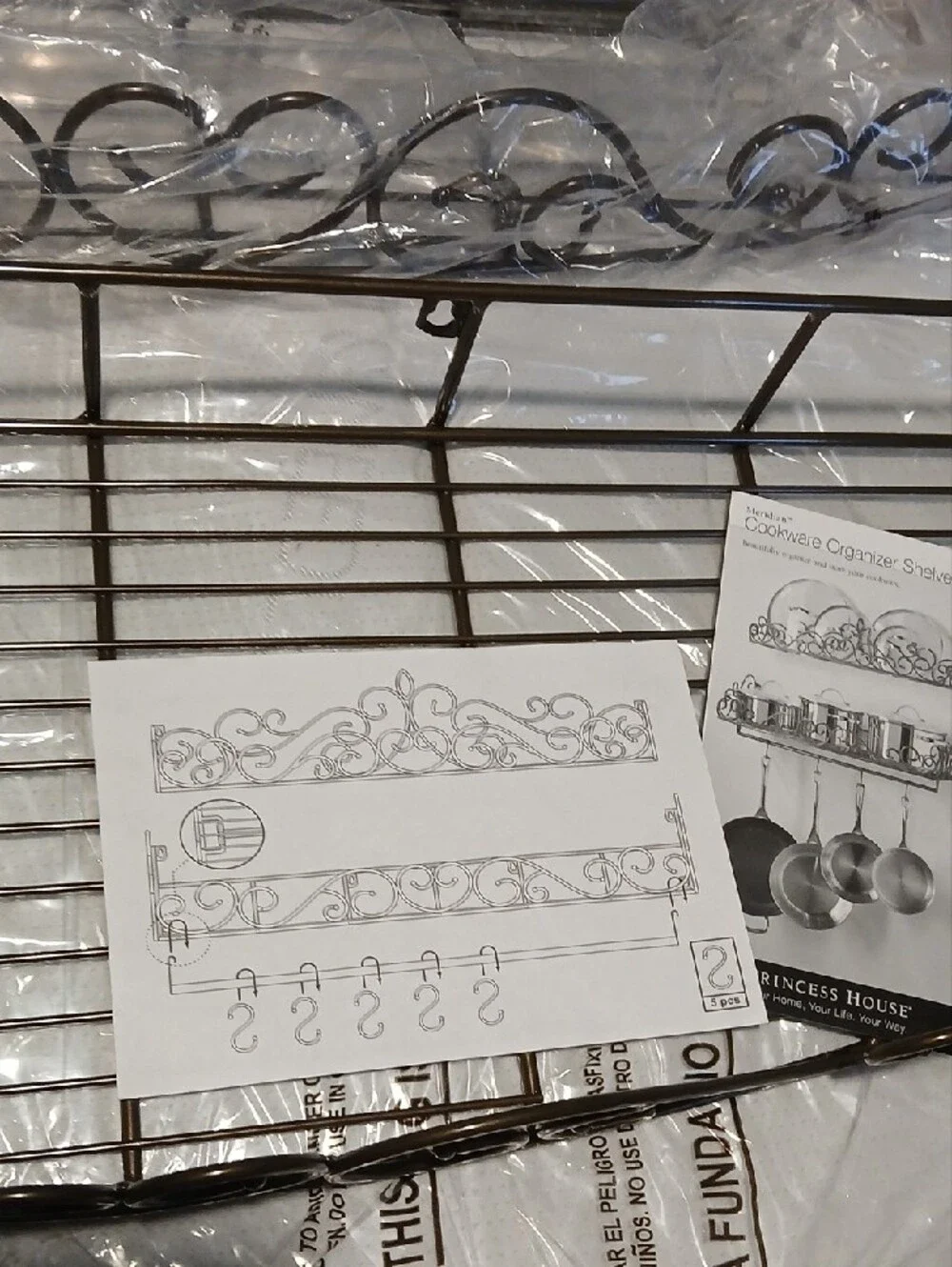 Princess House 2 Metal Wall Shelves W/bar And 5 Hooks 6836